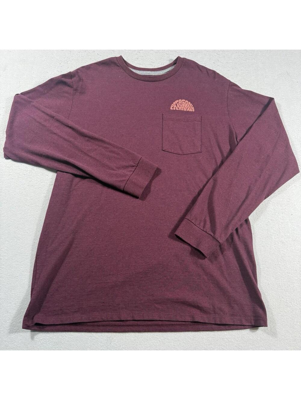 Patagonia Maintain Momentum Pocket Tee Long Sleeve Burgundy Small